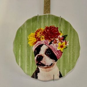 Pier 1 Boston Terrier Floral Headband Side Salad Plate Dogs Canine Replacement